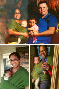 Mom using a Moby Wrap - The best babywearing carriers for 0-24 months