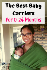 The Best Babywearing Carriers for 0-24 Months. Mom holding baby in a baby carrier.