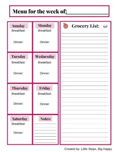 Meal Plan with Grocery list