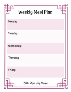 How to Keep a Food Journal - Weekly Meal Plan