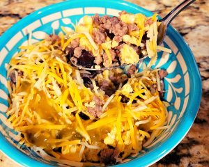 Breakfast Burrito Bowl With Cheese and salsa