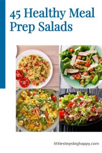 4 pictures of different salads. Text says: 45 health mealy prep salads