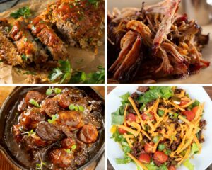 meatloaf, pulled pork, low carb beef stew, taco meat. low-carb freezer meals